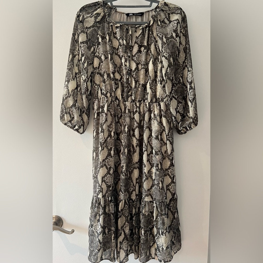 Zara Snake Print Long Sleeve Dress - Picture 2 of 8